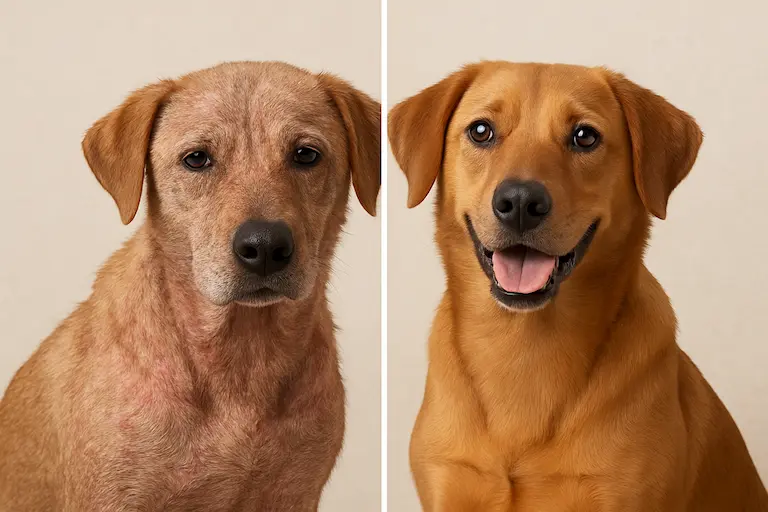 Dog with healthy coat after using itch relief shampoo