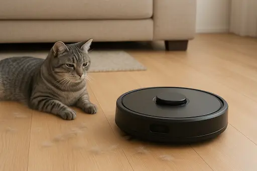 Robot pet hair vacuum in action
