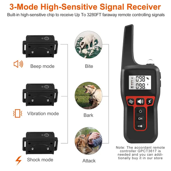 Dog Training Collar Receiver IP67 Waterproof Dog Bark Shock Vibration 4 Dog Training Collar Receiver IP67 Waterproof Dog Bark Shock Vibration - Image 4