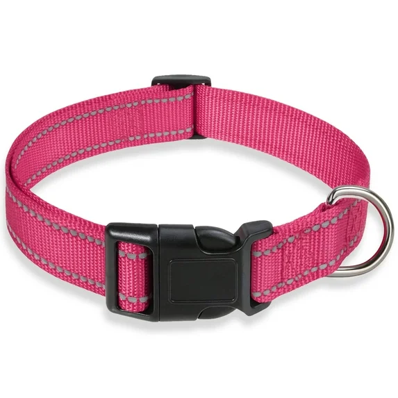 stylish comfortable pet collars - Reflective Pink Nylon Collar