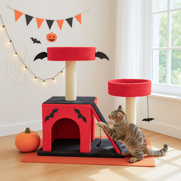 Halloween Cat Cave - Gothic Cat Tree - Cat Tower With Spacious Cat Condo 2 Halloween Cat Cave - Gothic Cat Tree - Cat Tower With Spacious Cat Condo - Image 2