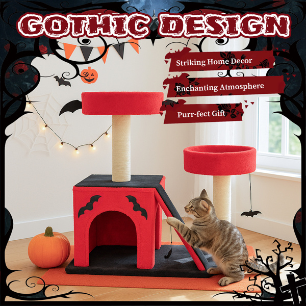 Halloween Cat Cave - Gothic Cat Tree - Cat Tower With Spacious Cat Condo 3 Halloween Cat Cave - Gothic Cat Tree - Cat Tower With Spacious Cat Condo - Image 3