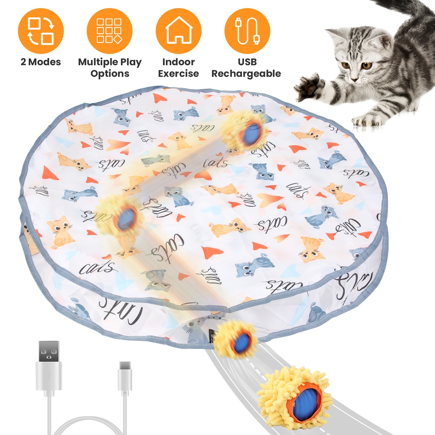 Cat Toys Ball Fast Rolling In Pouch Rechargeable Motion Activated Interactive Cat Toys For Indoor Cats Hide And Seek Mouse Catching Game