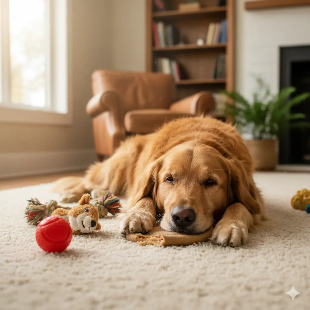 Dog Enrichment Toys: The Ultimate 2025 Guide to Mental Stimulation and Happy Pups 7 Calm dog relaxing after play