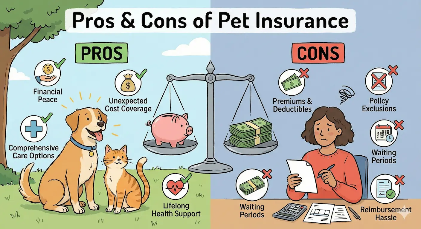 Pros and cons of pet insurance illustration