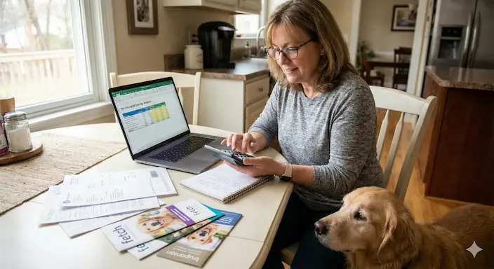 Pet owner saving money on pet insurance