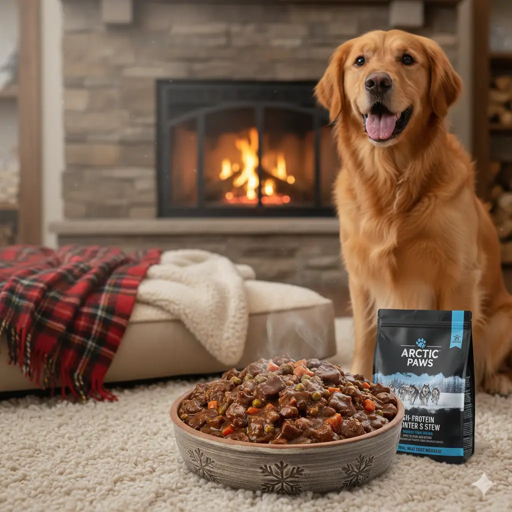 Wet dog food in a bowl for winter