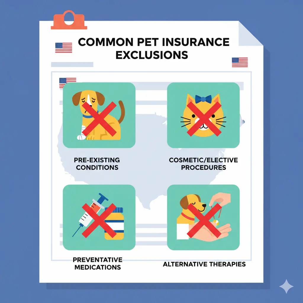 Pet insurance exclusions concept illustration