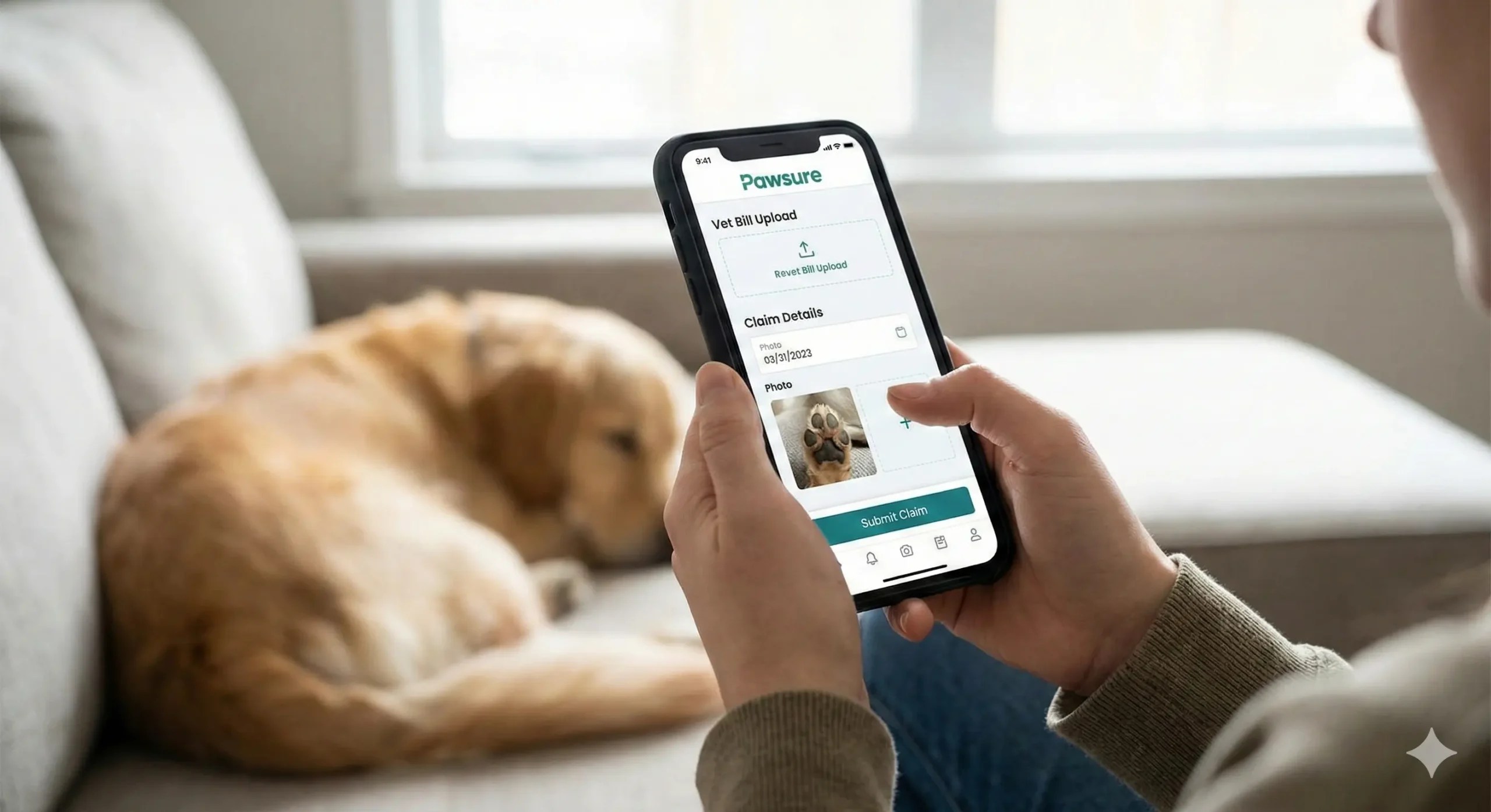Pet owner submitting an insurance claim online