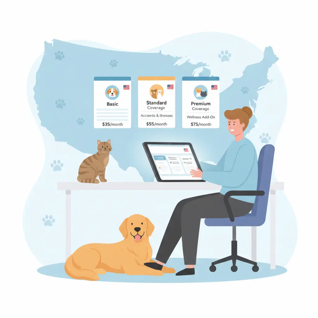 Pet owner comparing insurance plans for a dog