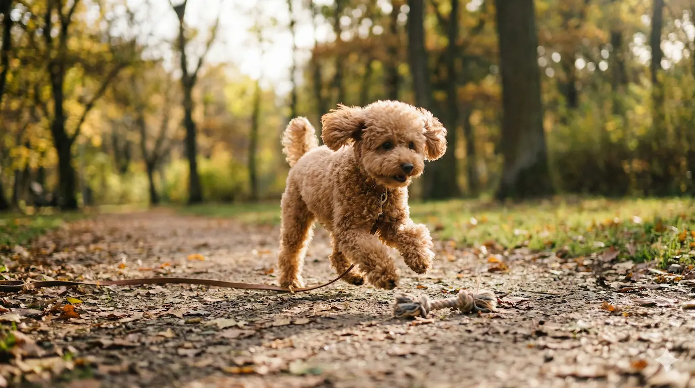Toy Poodle exercising and training indoors