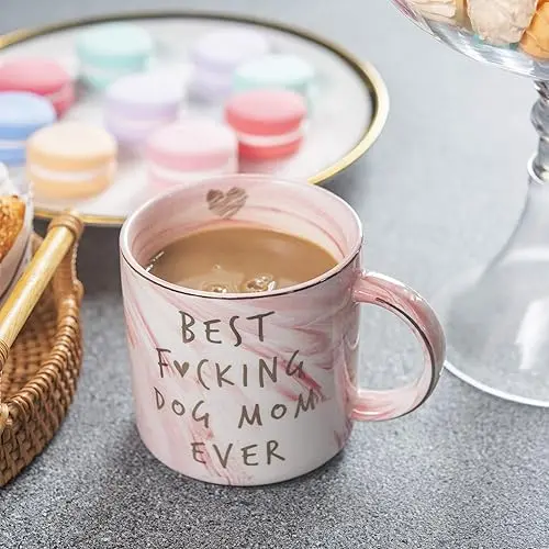 Best Dog Mom Ever pink marble coffee mug