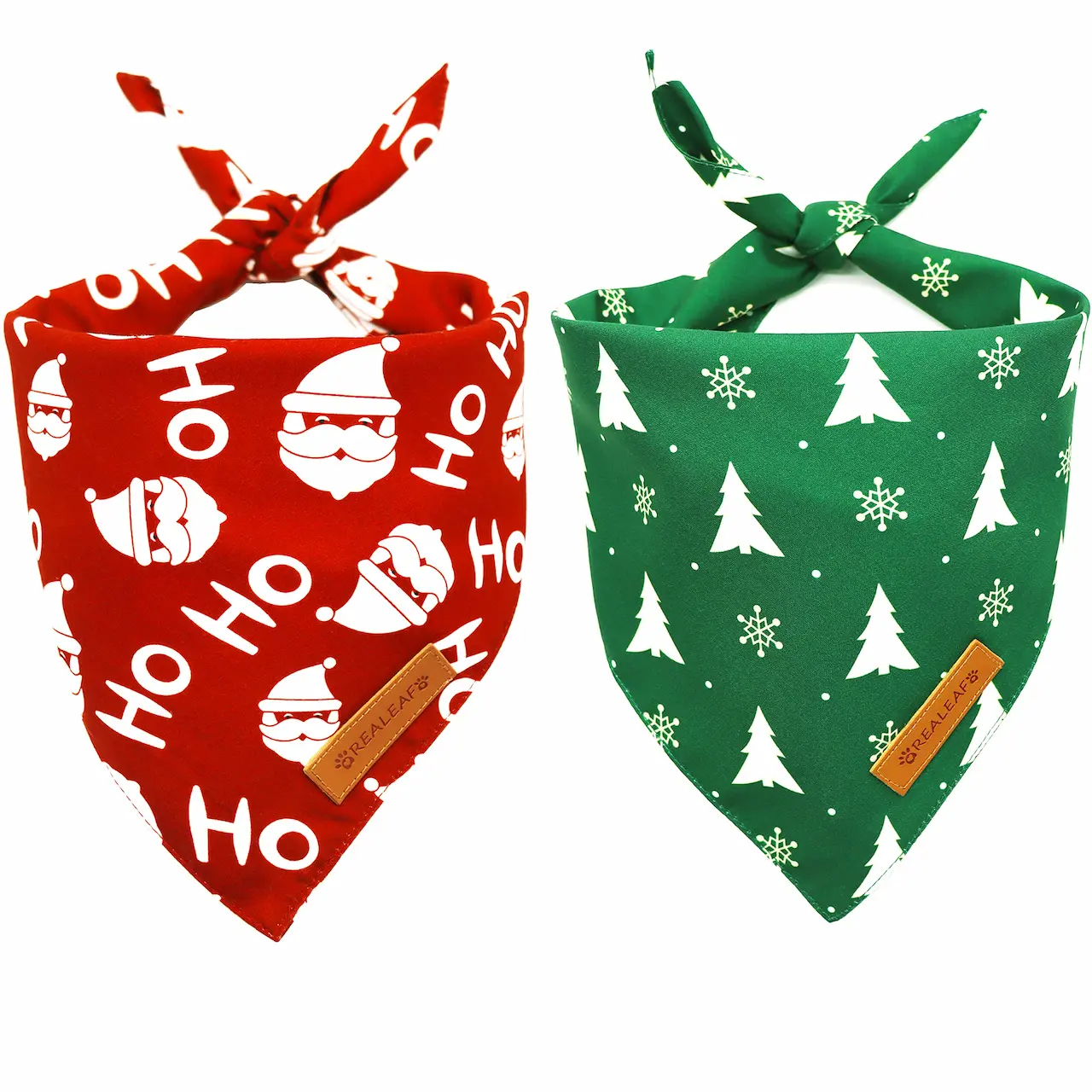 Christmas dog bandanas with Santa and tree design
